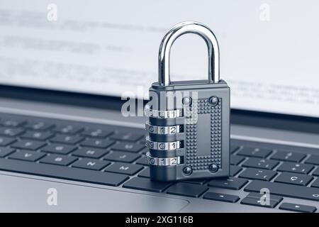 Network Security protection concept. Cyber attack protection. Closed padlock on laptop Stock Photo