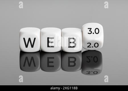 Changing from web 2.0 to web 3.0 concept. White blocks with text Stock Photo