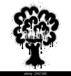 Spray Painted Graffiti tree isolated on white background. Stock Vector