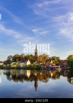 View over the Haussee to the town of Feldberg Stock Photo