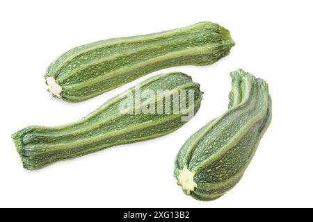 Courgettes Costata Romanesco on white Stock Photo
