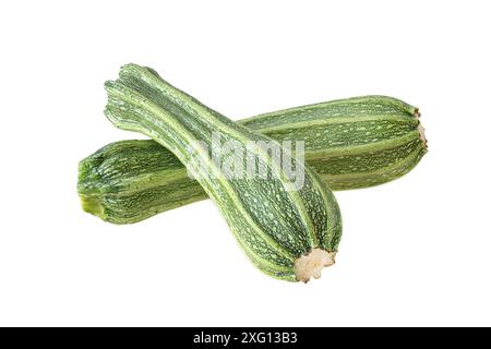 Courgettes Costata Romanesco on white Stock Photo
