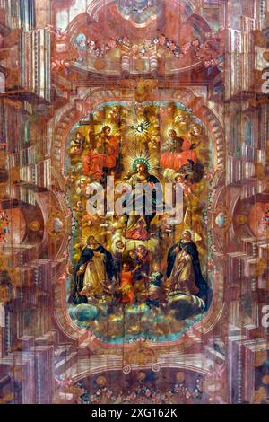 Baroque art painting with a biblical scene on the ceiling of a historic church in the city of Salvador in Bahia Stock Photo
