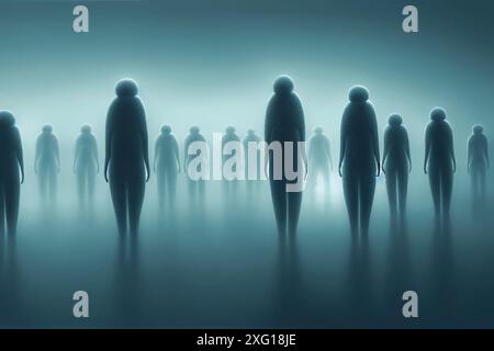 Illustration of an alien group, extraterrestrial invasion, conspiracy and science fiction Stock Photo