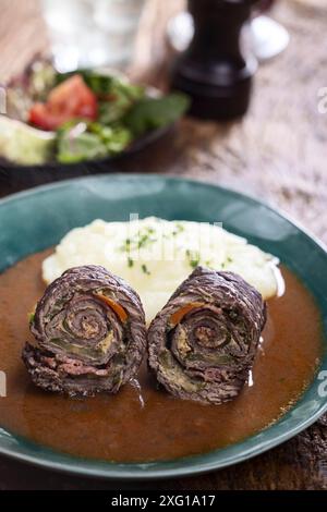 Meat roulades with mashed potatoes Stock Photo
