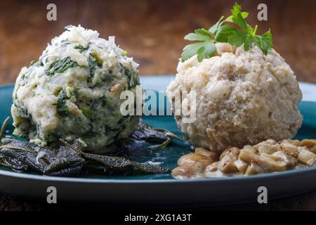 Mixed Bavarian dumplings on wood Stock Photo