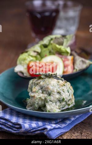 Rustic spinach dumpling with salad Stock Photo