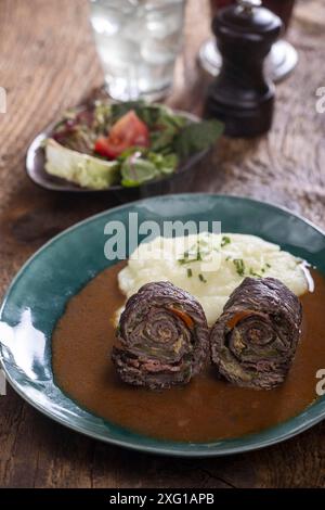Meat roulades with mashed potatoes Stock Photo