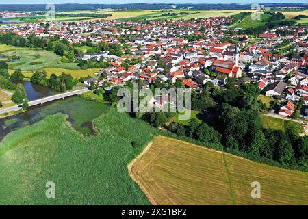 Aerial view of Frontenhausen a market in the Lower Bavarian district of Dingolfing-Landau Stock Photo