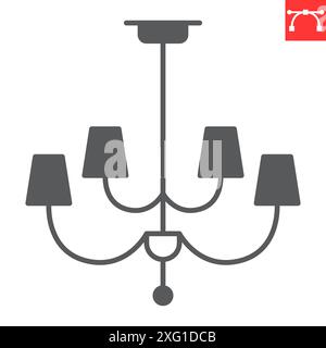Chandelier glyph icon, interior and home decor, ceiling lamp vector icon, vector graphics, editable stroke solid sign, eps 10. Stock Vector