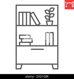 Bookcase line icon, interior and home decor, bookshelf vector icon, vector graphics, editable stroke outline sign, eps 10. Stock Vector