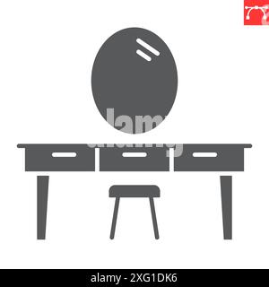 Dressing table glyph icon, interior and home decor, dressing table vector icon, vector graphics, editable stroke solid sign, eps 10. Stock Vector