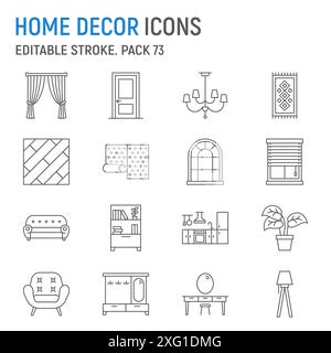 Home decor line icon set, decoration collection, vector graphics, logo illustrations, home decor vector icons, interior signs, outline pictograms, editable stroke Stock Vector