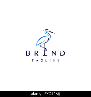 Minimalist Stork Silhouette Lines Logo Design. Beauty Symbol In Nature With Stork Silhouette Standing On One Leg Logo Design. Stock Vector
