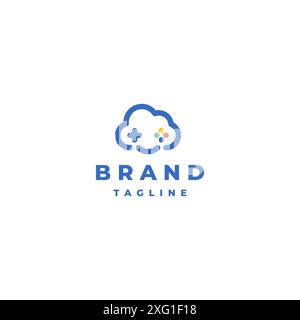 Fun Cloud Game Logo Design. Cloud And Smile Symbol With Game Play Button Icon Inside. Stock Vector