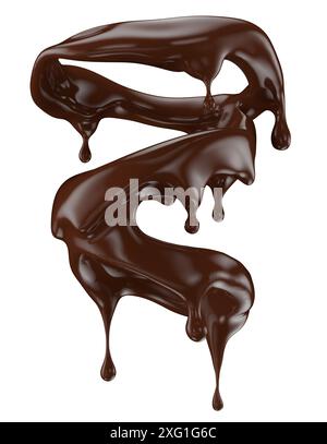 melted chocolate splash isolated on a white background. Clipping path. 3d render. Stock Photo