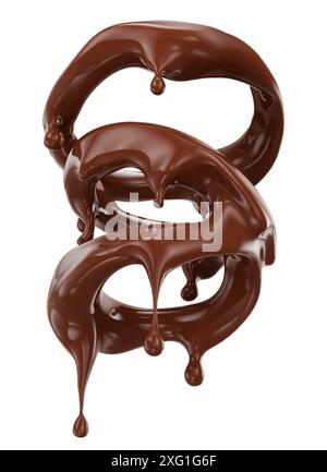 melted chocolate splash isolated on a white background. Clipping path. 3d render. Stock Photo
