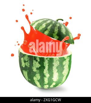 watermelon with juice splash isolated on a white background. Clipping path. Stock Photo