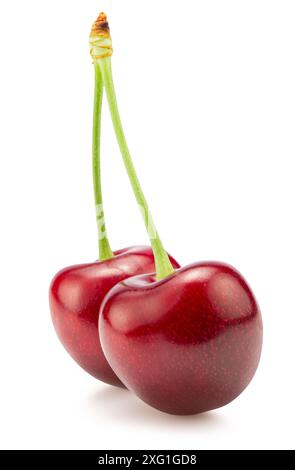 two sweet cherries isolated on a white background. Clipping path. Stock Photo