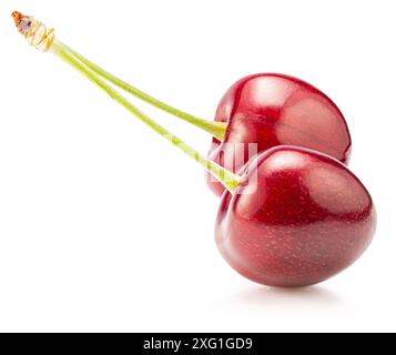 two sweet cherries isolated on a white background. Clipping path. Stock Photo