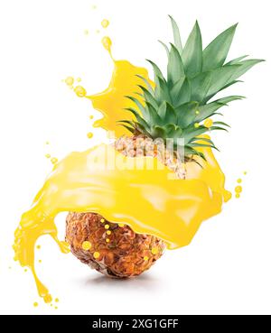 pineapple in juice splash isolated on a white background. Clipping path. Stock Photo