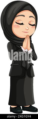 Young Muslim girl praying with hands together Stock Vector