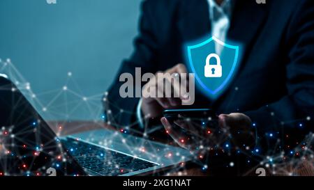 Cybersecurity protects against password or internet access theft. Hackers or viruses that gain access to personal data protect against network attacks Stock Photo