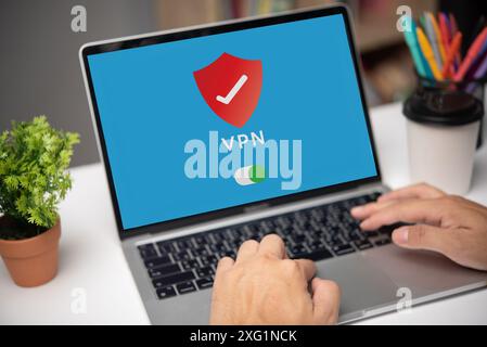 Using Internet Data Online with VPN Security Prevent theft of passwords and personal information when entering websites. Stock Photo