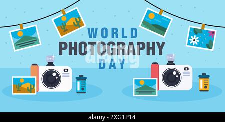 world photography day horizontal banner illustration Stock Vector