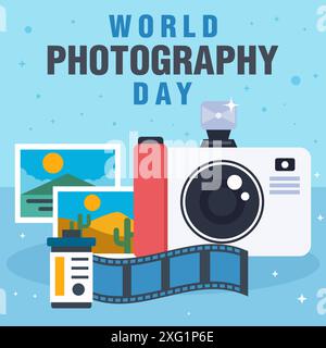 world photography day illustration with vintage camera Stock Vector