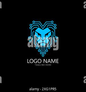 lion tech line  logo design vector Stock Vector