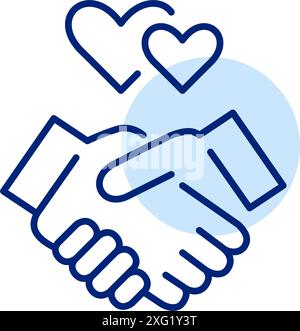 Handshake and hearts. Heartwarming partnership and emotional bonding. Pixel perfect, editable stroke icon Stock Vector