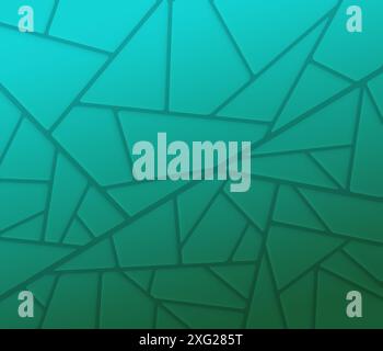 Mosaic of geometric shapes or shattered pieces with turquoise to green color gradient. Abstract high resolution full frame background, copy space. Stock Photo