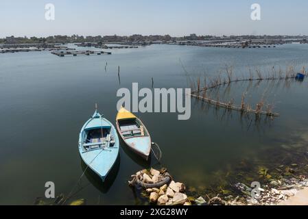 Rasheed Reed Rasheed, Egypt. 27th June, 2024. Reed fish traps and metal cages a ...