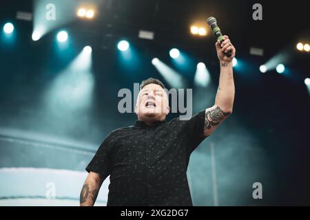 DENMARK COPENAGHEN, COPENHELL FESTIVAL  JUNE 19TH: Ken Casey, singer of the American Celtic punk band Dropkick Murphys (from Quincy, Massachusetts),performing live on stage at the Copenhell Festival 2024 Stock Photo