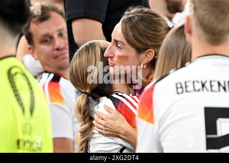 Stuttgart, Germany. 05th July, 2024. Lena Wurzenberger (right), girlfriend of national coach Julian Nagelsmann, in the stands after Germany's 2-1 loss to Spain. Credit: Federico Gambarini/dpa/Alamy Live News Stock Photo