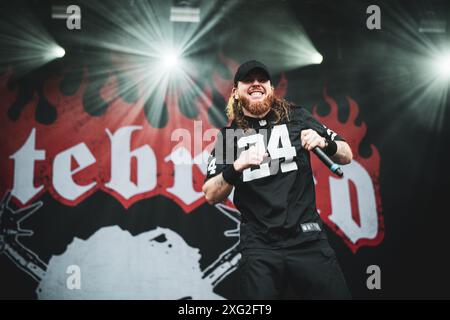 DENMARK COPENAGHEN, COPENHELL FESTIVAL  JUNE 19TH: Jamey Jasta, singer of the American metalcore band Hatebreed, performing live on stage at the Copenhell Festival 2024 Stock Photo