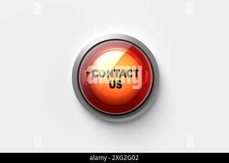 The word contact us on a push button isolated on white background. Business support, assistance and connection concept. 3D render. Stock Photo