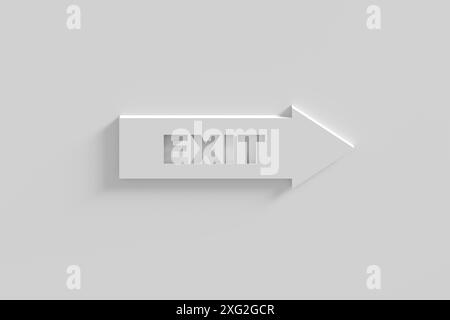Exit sign or business exit strategy. The word exit on a directional arrow on the white wall. 3D render. Stock Photo