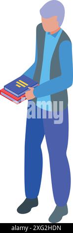 Young student is carrying books for an educational project Stock Vector