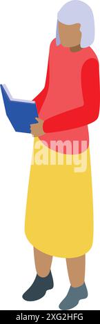 Elderly woman is enjoying a good book, immersed in literature and knowledge Stock Vector
