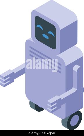 Isometric illustration of a smiling robot moving on wheels Stock Vector
