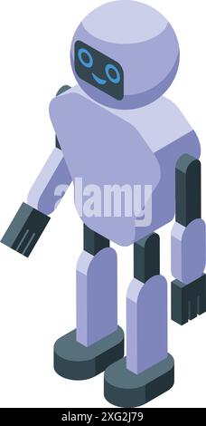 3d isometric icon of a white friendly robot standing and smiling Stock Vector