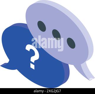 Two blue message bubbles overlapping, one containing a question mark and the other with ellipses, representing online communication and asking questions Stock Vector