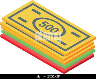Stack of colorful banknotes is growing, representing increasing wealth, income, and financial success Stock Vector