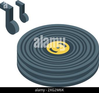 Vinyl record playing music with notes on white background Stock Vector