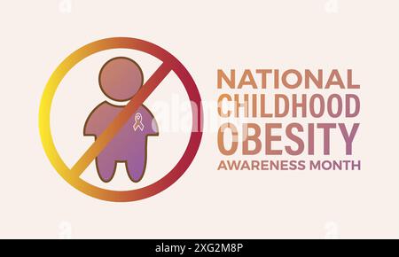 National Childhood Obesity Awareness month. Greeting card, poster, Ribbon, banner, Vector Template. Stock Vector