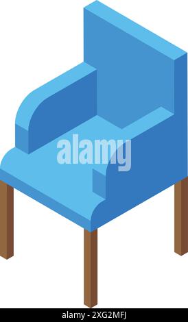 Blue armchair standing on wooden legs, an element for interior design in isometric view Stock Vector