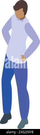 Young man is standing with his hands on his hips, deep in thought Stock Vector