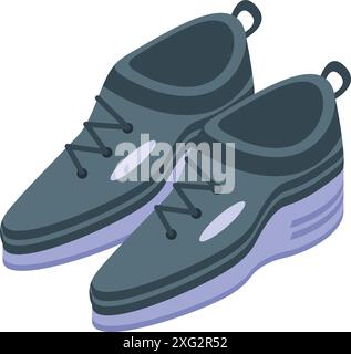 Pair of casual grey sneakers with purple sole isometric view isolated on white background Stock Vector